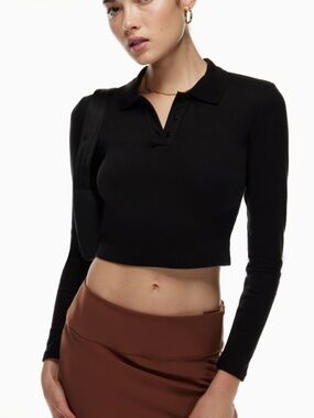 35. Sunday Best Black Cropped Long-Sleeve Polo